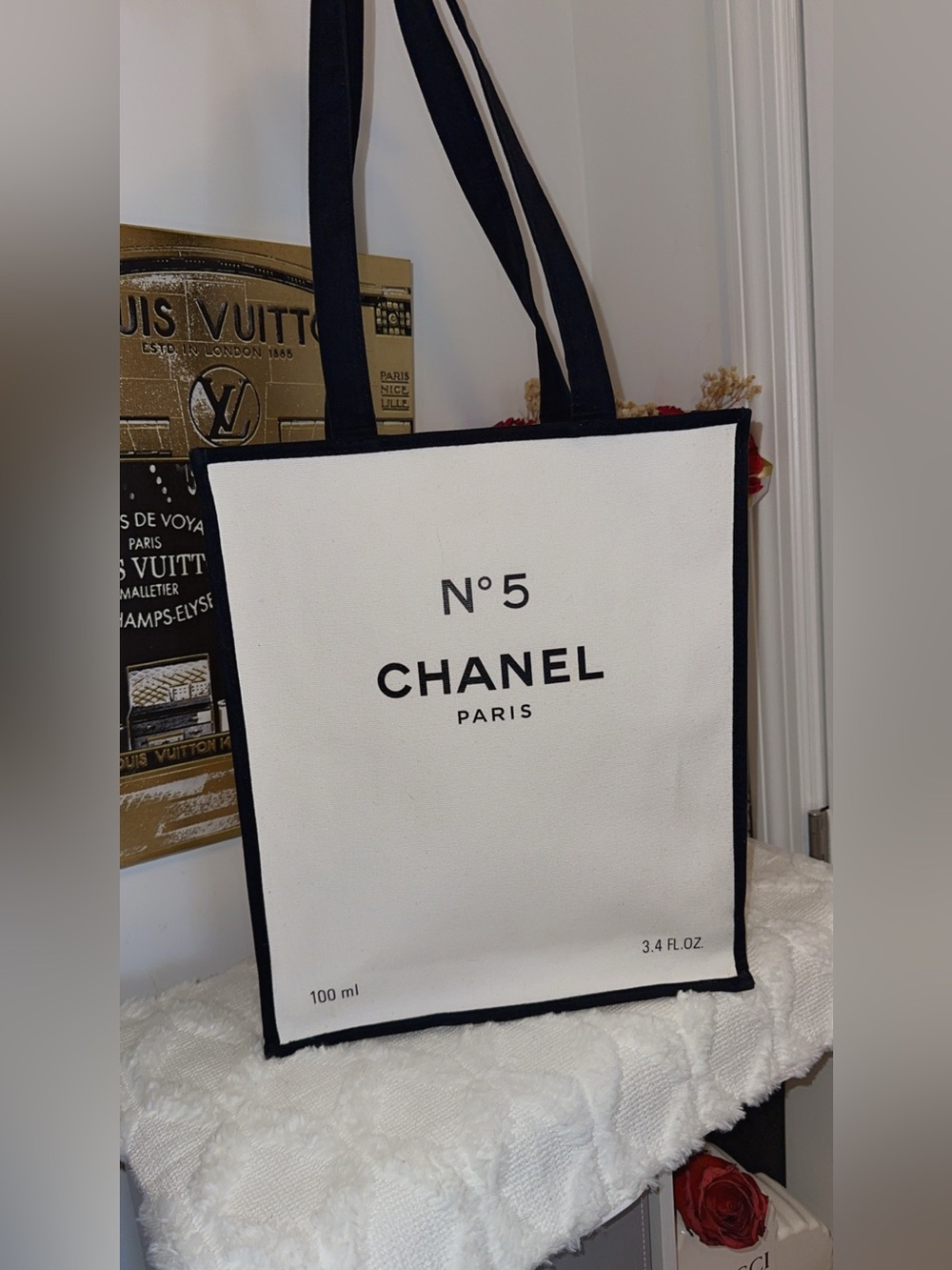 Chanel N°5 100th Anniversary White & Black Canvas Tote Bag and makeup pouch - Picture 11 of 13